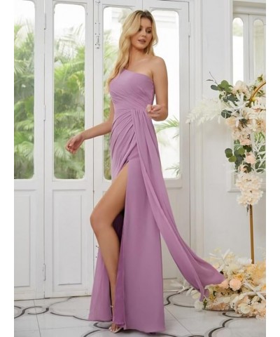 Women's One Shoulder Bridesmaid Dresses Long A Line Ruched Chiffon Formal Dress with Slit TS001 Burnt Orange $30.77 Dresses