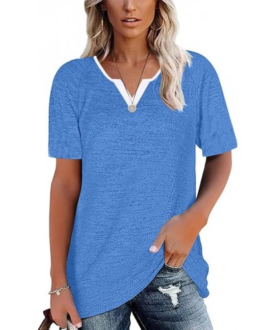 Womens Summer Tops V Neck Short Sleeve Shirts Casual Striped Color Block Tshirt Casual Loose Tunic Tees 01-blue a $7.94 Tops