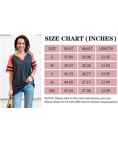 Womens Summer Tops V Neck Short Sleeve Shirts Casual Striped Color Block Tshirt Casual Loose Tunic Tees 01-blue a $7.94 Tops