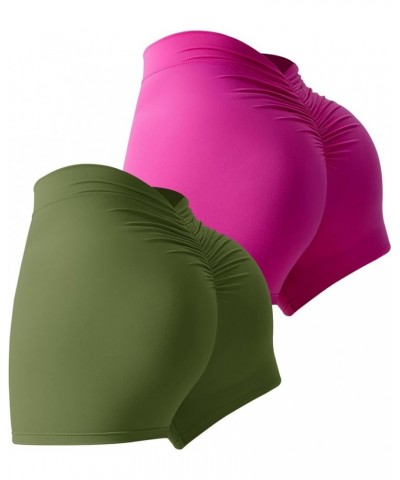 Women's Workout Shorts V Back Gym Biker Shorts Scrunch Butt Lifting, Buttery Soft Seamless Yoga Shorts Pink&olivedrab $9.71 A...