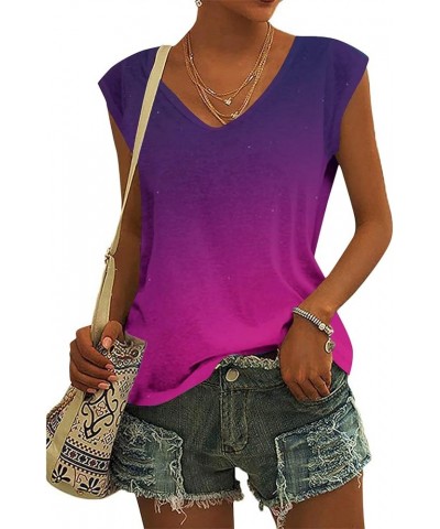 Womens Tank Tops Loose Fit V-Neck T-Shirt Fashion Casual Sleeveless Vest Solid Loose Blouse Pullover Tank Tops 05-hot Pink $9...