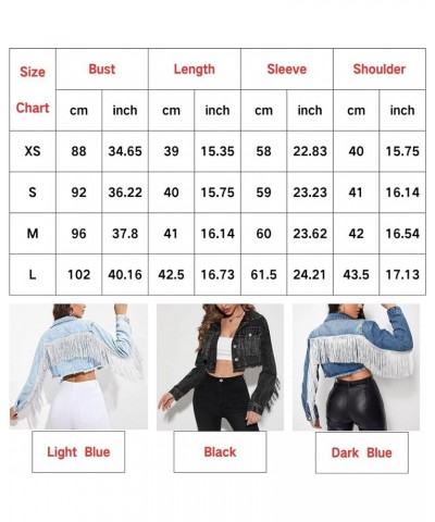 Women's Casual Fringe Jean Jacket Cropped Denim Jacket Distressed Long Sleeve Tassel Jean Coat Black $22.55 Jackets