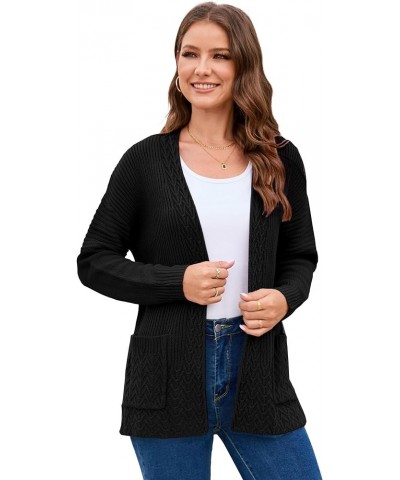 Women's Open Front Knit Cable Cardigan Sweater V Neck Long Sleeve Cardigans Button Down Oversized Outerwear Gray $16.45 Sweaters