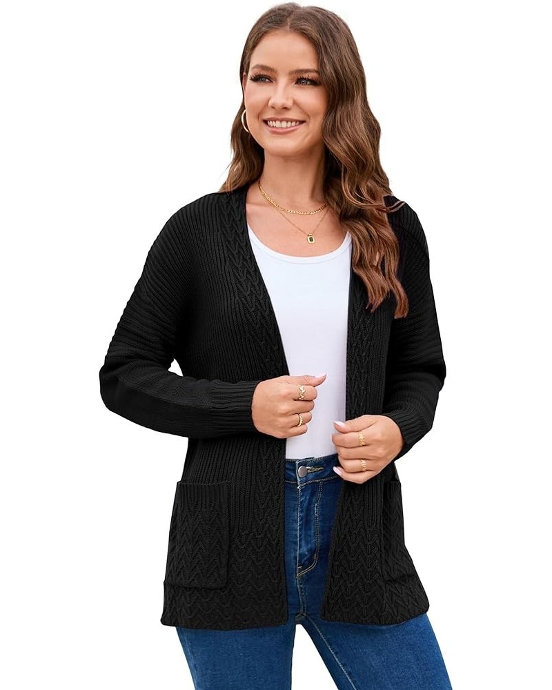 Women's Open Front Knit Cable Cardigan Sweater V Neck Long Sleeve Cardigans Button Down Oversized Outerwear Gray $16.45 Sweaters