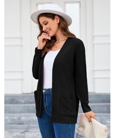 Women's Open Front Knit Cable Cardigan Sweater V Neck Long Sleeve Cardigans Button Down Oversized Outerwear Gray $16.45 Sweaters