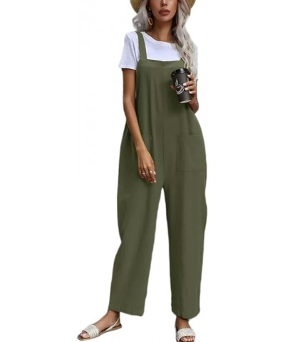 Women Long Casual Loose Bib Pants Overalls Baggy Rompers Jumpsuits with Pockets Green $14.39 Overalls