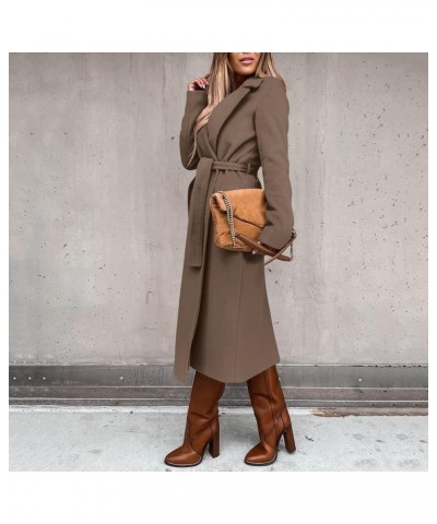 Women's Elegant Wool Blend Trench Coat With Belt Winter Notch Collar Open Front Long Jacket Ladies Fashion Pea Coats X03-brow...