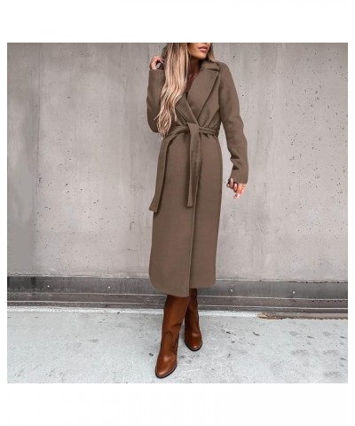 Women's Elegant Wool Blend Trench Coat With Belt Winter Notch Collar Open Front Long Jacket Ladies Fashion Pea Coats X03-brow...