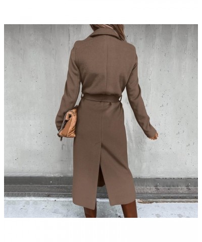 Women's Elegant Wool Blend Trench Coat With Belt Winter Notch Collar Open Front Long Jacket Ladies Fashion Pea Coats X03-brow...