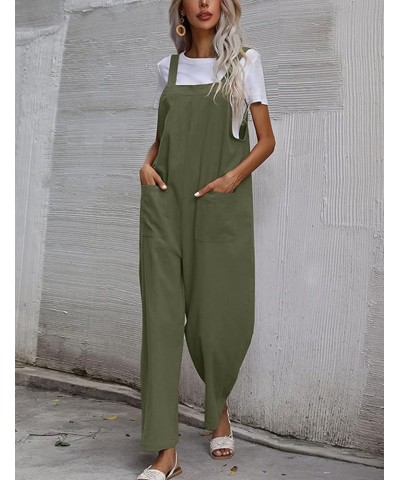 Women Long Casual Loose Bib Pants Overalls Baggy Rompers Jumpsuits with Pockets Green $14.39 Overalls