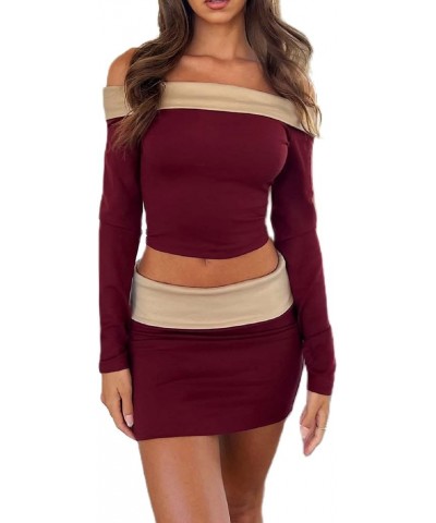 Women Sexy 2 Piece Skirt Sets Y2K Slim Fit Crop Tops Low Waist Bodycon Mini Skirts Outfit Party Streetwear Yl-burgundy $9.02 ...