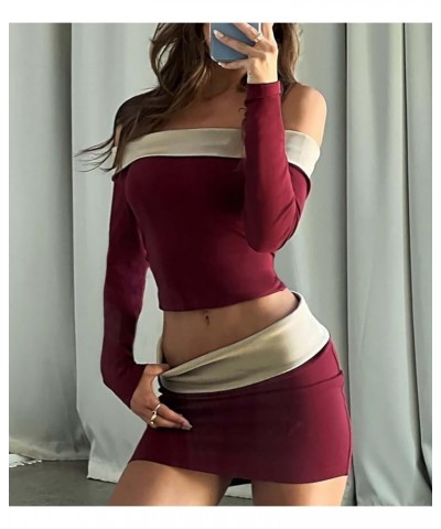 Women Sexy 2 Piece Skirt Sets Y2K Slim Fit Crop Tops Low Waist Bodycon Mini Skirts Outfit Party Streetwear Yl-burgundy $9.02 ...