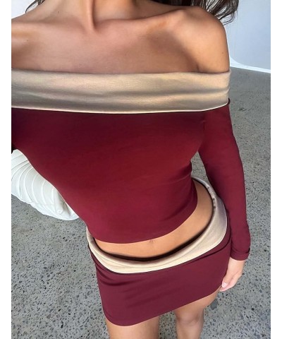 Women Sexy 2 Piece Skirt Sets Y2K Slim Fit Crop Tops Low Waist Bodycon Mini Skirts Outfit Party Streetwear Yl-burgundy $9.02 ...