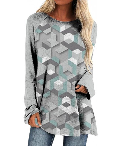 Loose Womens Argyle Tee Tops Geometric Print Long Sleeve Shirt Blouses Crew Neck Y2K Pattern Pullover Shirts Journey Y6-gray ...