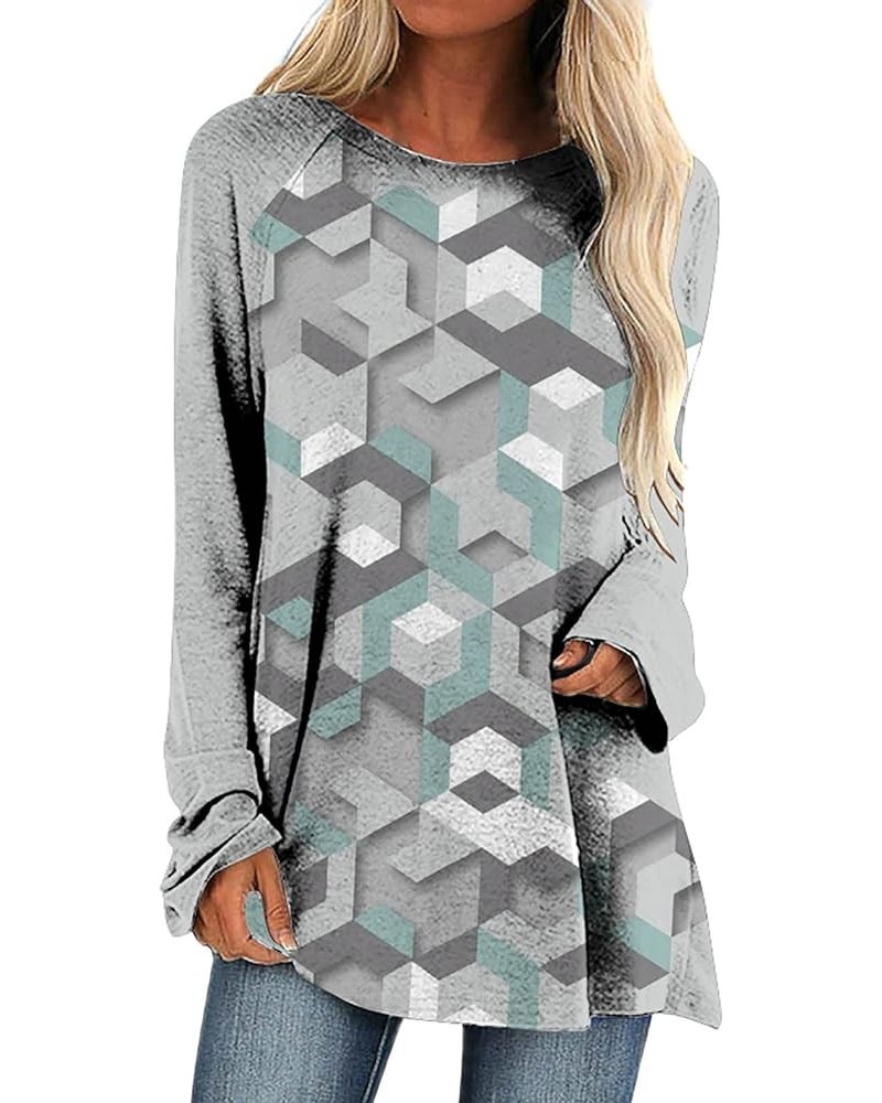 Loose Womens Argyle Tee Tops Geometric Print Long Sleeve Shirt Blouses Crew Neck Y2K Pattern Pullover Shirts Journey Y6-gray ...