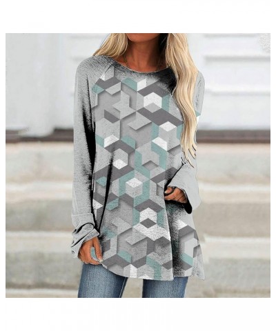 Loose Womens Argyle Tee Tops Geometric Print Long Sleeve Shirt Blouses Crew Neck Y2K Pattern Pullover Shirts Journey Y6-gray ...