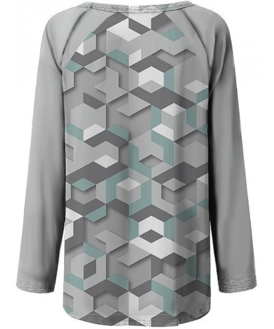 Loose Womens Argyle Tee Tops Geometric Print Long Sleeve Shirt Blouses Crew Neck Y2K Pattern Pullover Shirts Journey Y6-gray ...