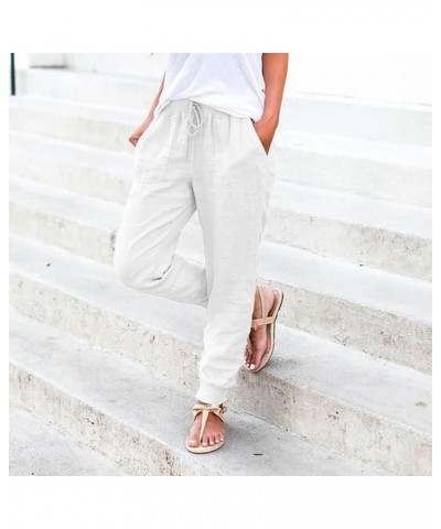 Women's Casual Lantern Tapered Harem Pants Drawstring Loose Linen Pants Women Summer Trousers Baggy Slacks with Pockets White...