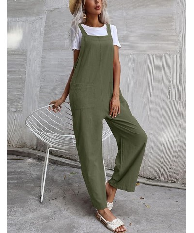 Women Long Casual Loose Bib Pants Overalls Baggy Rompers Jumpsuits with Pockets Green $14.39 Overalls