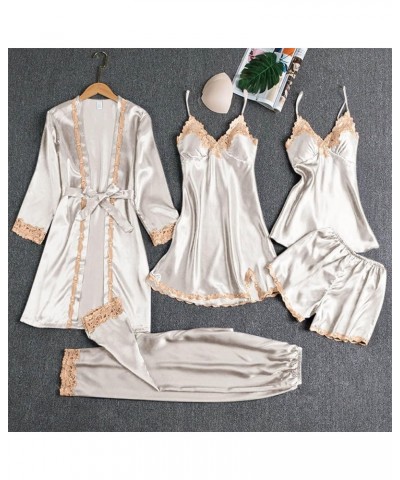 Women's Pajamas Solid Color Lace Strap Chest Cushion Sexy Hanging 5 Piece Sleepwear Home Suit Pajamas, S-3XL White $15.87 Sle...