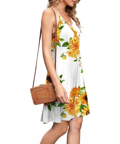 Women's 2024 Summer Dresses V Neck Spaghetti Strap Sundress Casual Beach Flowy Mini Dress with Pockets Sunflower White $17.67...