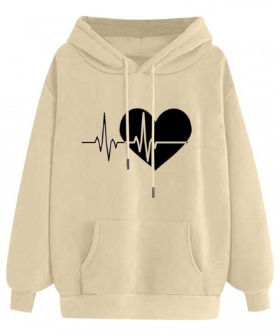 Oversized Sweatshirts for Women Long Sleeve Heart Print Trendy Hoodies Plus Size Drawstring Cute Graphic Y2K Tops 13 Khaki $5...