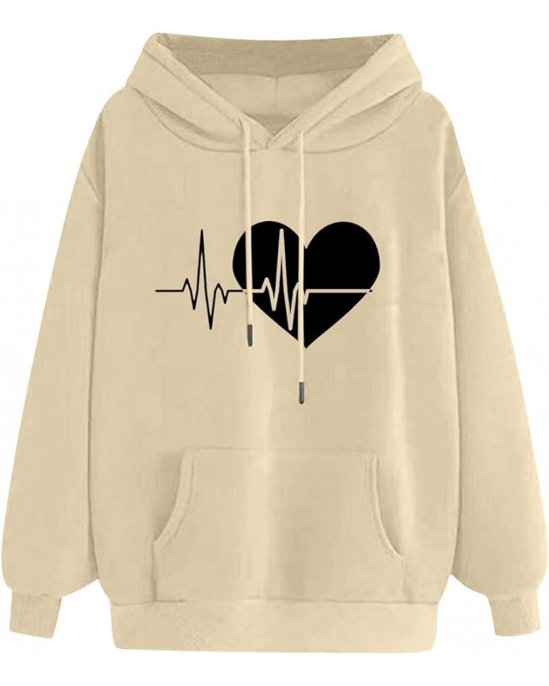 Oversized Sweatshirts for Women Long Sleeve Heart Print Trendy Hoodies Plus Size Drawstring Cute Graphic Y2K Tops 13 Khaki $5...