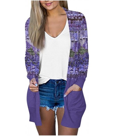 Long Sleeve Cardigan for Women Plus Size Open Front Kimono Cardigan with Pockets Elastic Loose Fit Tunic Shirts 3-purple $11....