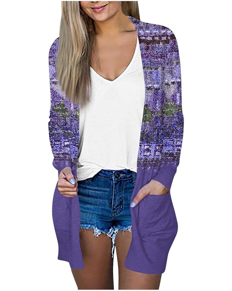 Long Sleeve Cardigan for Women Plus Size Open Front Kimono Cardigan with Pockets Elastic Loose Fit Tunic Shirts 3-purple $11....