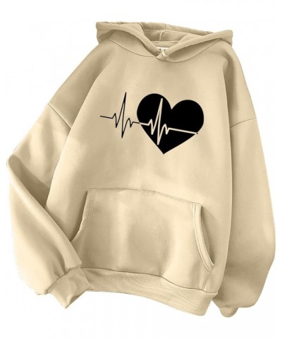 Oversized Sweatshirts for Women Long Sleeve Heart Print Trendy Hoodies Plus Size Drawstring Cute Graphic Y2K Tops 13 Khaki $5...