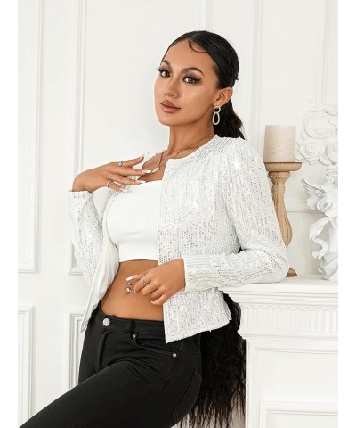 Women Casual Sequin Jacket Long Sleeve Open Front Glitter Cropped Blazer Bolero Shrug Coat Silver $12.87 Blazers