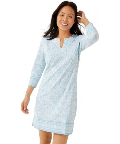 UPF 50+ Women's Oceanside Tunic Dress - Sun Protective Blue Dream Artisan Paisley $53.32 Swimsuits