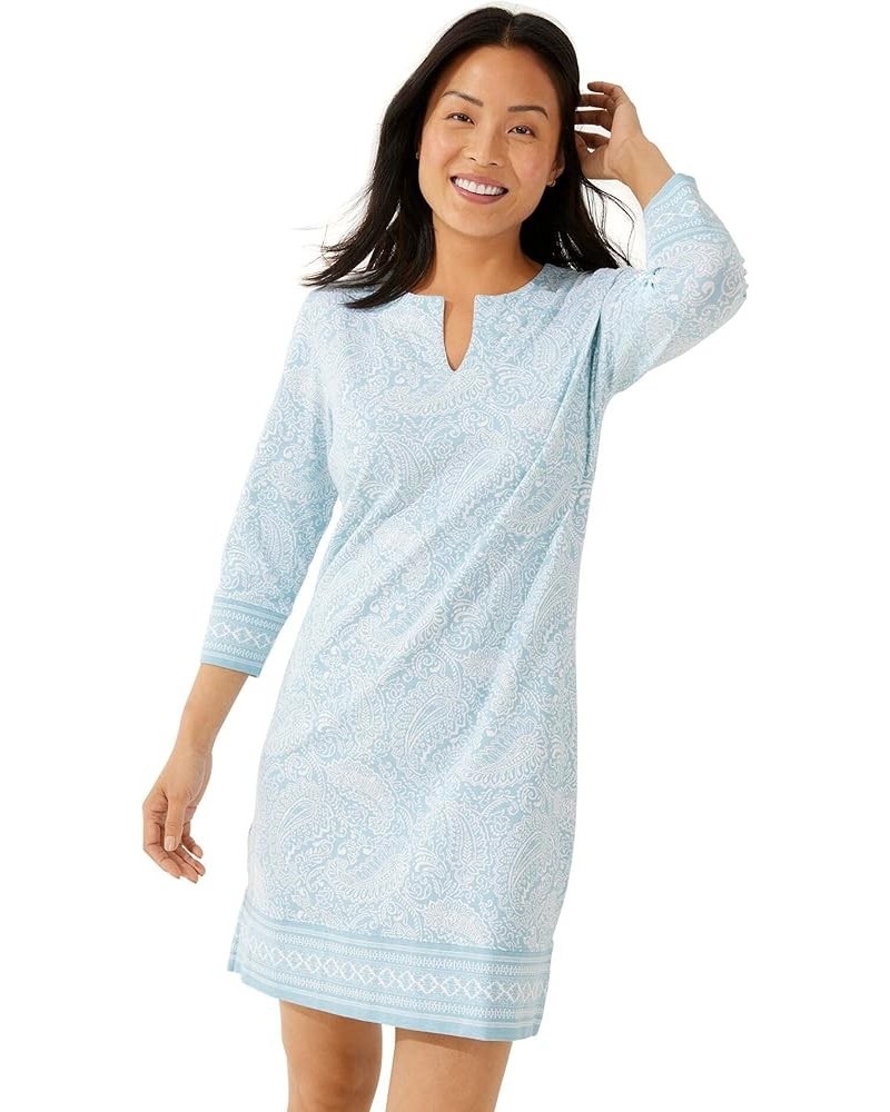 UPF 50+ Women's Oceanside Tunic Dress - Sun Protective Blue Dream Artisan Paisley $53.32 Swimsuits