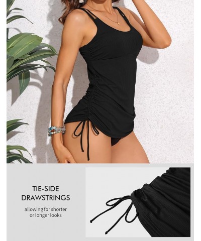 Women's Tankini Top Tie-Side Drawstrings Bathing Suit Top Ribbed Fabric Tummy Control Sporty Swimsuit Top Black $13.48 Swimsuits