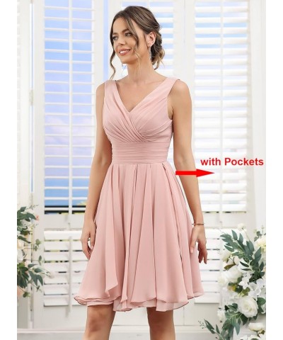 Double V Neck Short Bridesmaid Dresses for Women 2024 Chiffon A Line Formal Evening Gowns with Pockets YJ114 Turquoise $25.20...