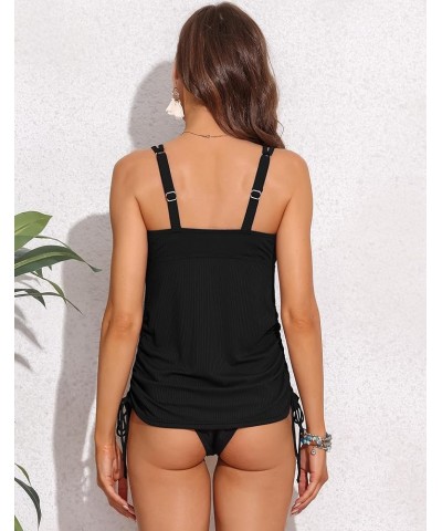 Women's Tankini Top Tie-Side Drawstrings Bathing Suit Top Ribbed Fabric Tummy Control Sporty Swimsuit Top Black $13.48 Swimsuits