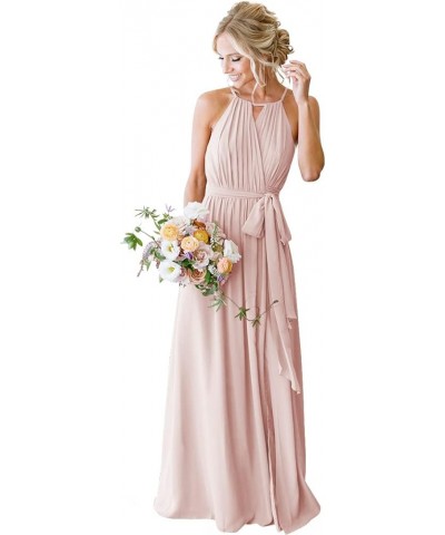 Women's Halter Chiffon Bridesmaid Dresses for Women Long A-Line Simple Formal Dresses Pleated CYM032 Blush Pink $25.97 Dresses