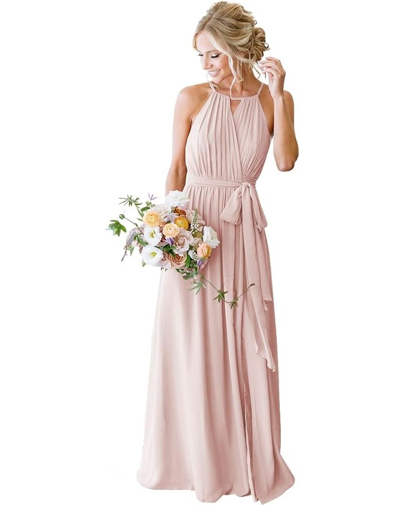 Women's Halter Chiffon Bridesmaid Dresses for Women Long A-Line Simple Formal Dresses Pleated CYM032 Blush Pink $25.97 Dresses