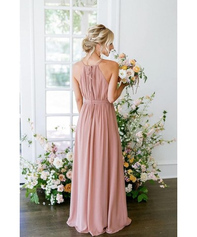 Women's Halter Chiffon Bridesmaid Dresses for Women Long A-Line Simple Formal Dresses Pleated CYM032 Blush Pink $25.97 Dresses