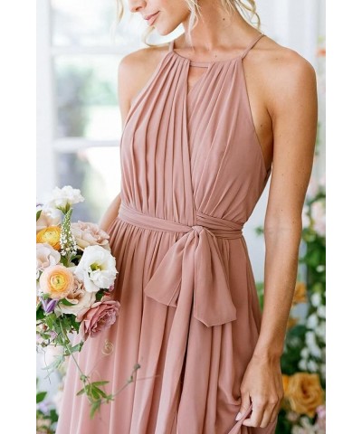 Women's Halter Chiffon Bridesmaid Dresses for Women Long A-Line Simple Formal Dresses Pleated CYM032 Blush Pink $25.97 Dresses