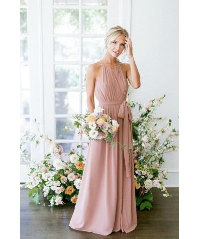 Women's Halter Chiffon Bridesmaid Dresses for Women Long A-Line Simple Formal Dresses Pleated CYM032 Blush Pink $25.97 Dresses