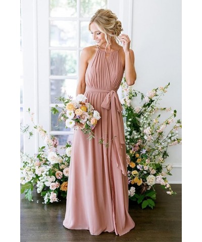 Women's Halter Chiffon Bridesmaid Dresses for Women Long A-Line Simple Formal Dresses Pleated CYM032 Blush Pink $25.97 Dresses