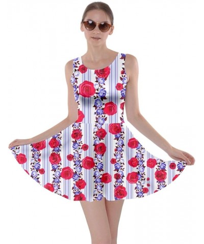 Womens Flowers Plants Floral Rose Blossom Pattern Summer Skater Dress, XS-5XL Light Violet Stripes $17.39 Dresses