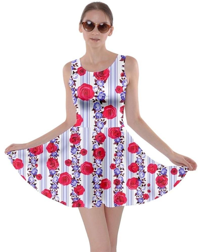 Womens Flowers Plants Floral Rose Blossom Pattern Summer Skater Dress, XS-5XL Light Violet Stripes $17.39 Dresses