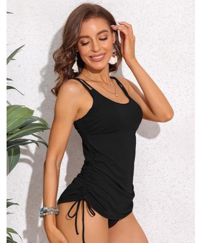 Women's Tankini Top Tie-Side Drawstrings Bathing Suit Top Ribbed Fabric Tummy Control Sporty Swimsuit Top Black $13.48 Swimsuits