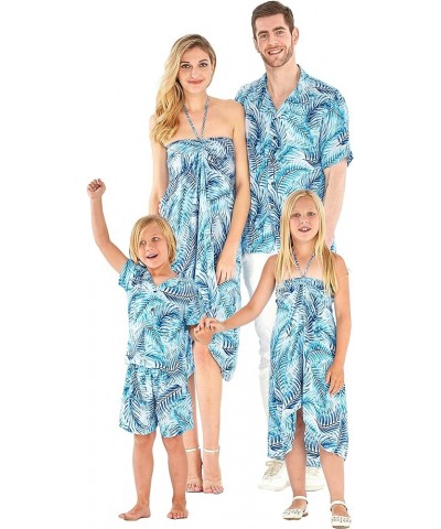 Matchable Family Hawaiian Luau Men Women Girl Boy Clothes in Simply Blue Leaves Women Women Tie Front Shirt $10.00 Shirts