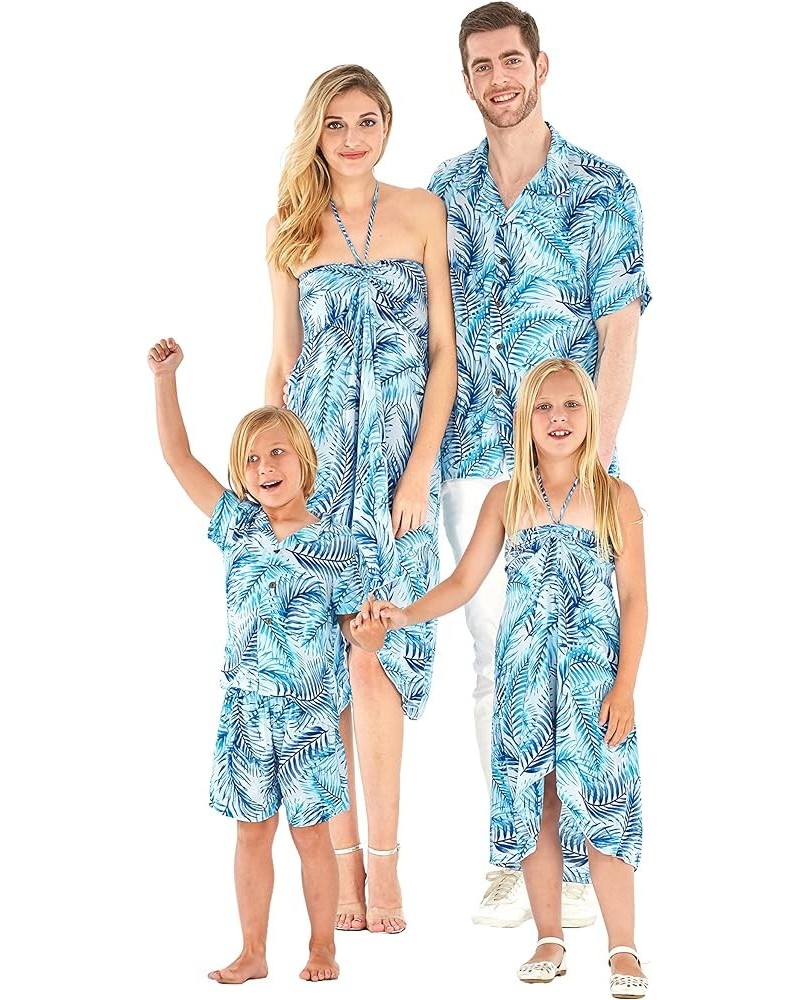 Matchable Family Hawaiian Luau Men Women Girl Boy Clothes in Simply Blue Leaves Women Women Tie Front Shirt $10.00 Shirts