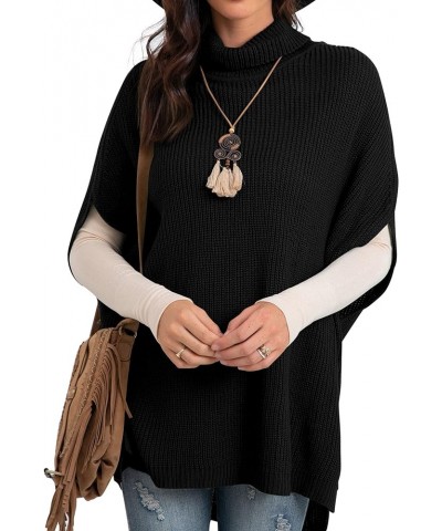 Women Turtleneck Oversized Knit Batwing Sleeveless Loose High Low Hem Side Slit Pullover Sweater 04 Black $23.93 Sweaters