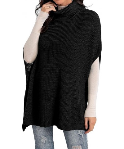 Women Turtleneck Oversized Knit Batwing Sleeveless Loose High Low Hem Side Slit Pullover Sweater 04 Black $23.93 Sweaters