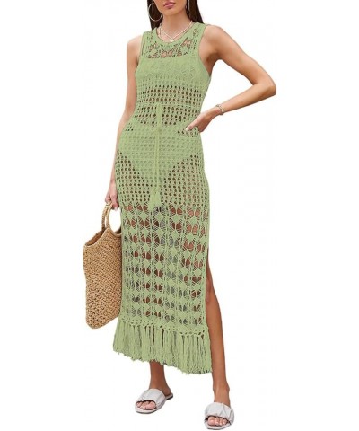 Crochet Cover Ups for Swimwear Women Sleeveless Knit Beach Dress Open Back Bathing Suit Coverup Light Green $14.28 Swimsuits